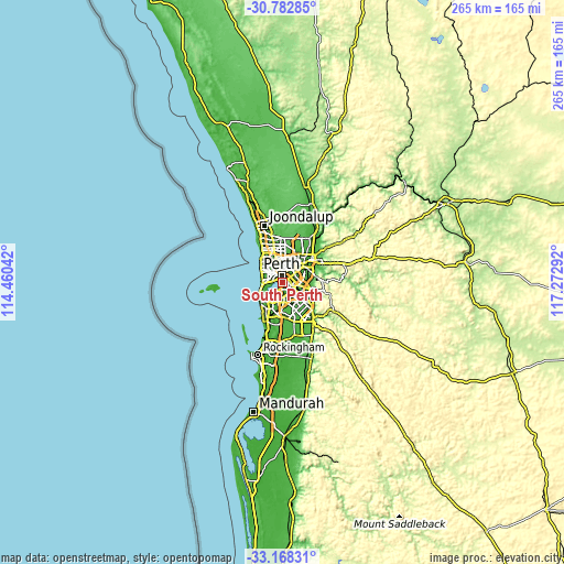 Topographic map of South Perth