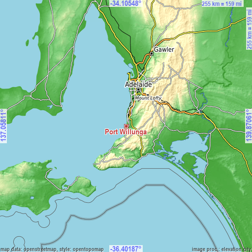 Topographic map of Port Willunga