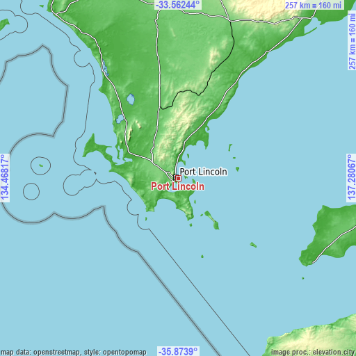 Topographic map of Port Lincoln