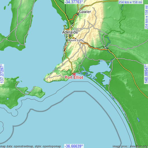 Topographic map of Port Elliot