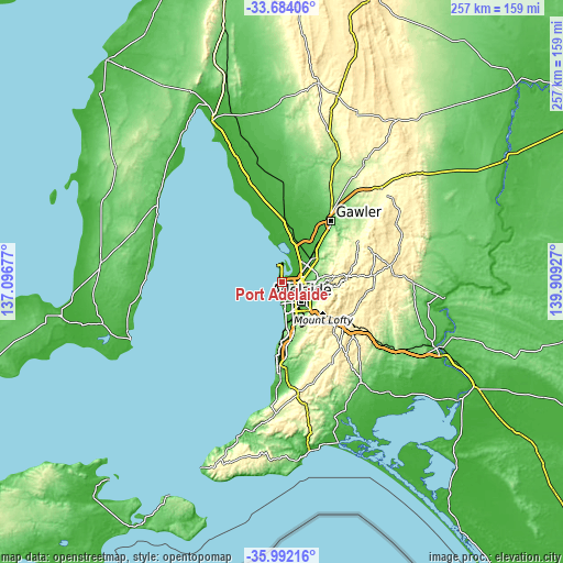 Topographic map of Port Adelaide