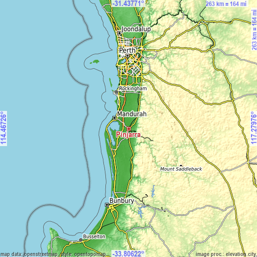 Topographic map of Pinjarra