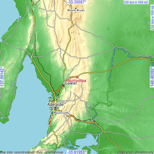 Topographic map of Nuriootpa