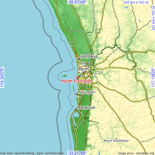 Topographic map of North Fremantle