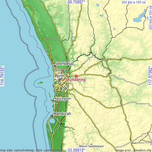 Topographic map of Mundaring