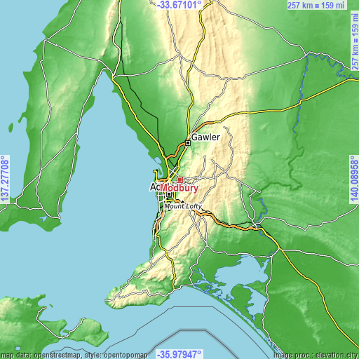 Topographic map of Modbury