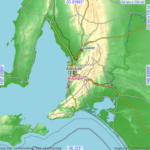 Topographic map of Mitcham