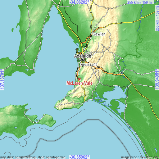 Topographic map of McLaren Vale