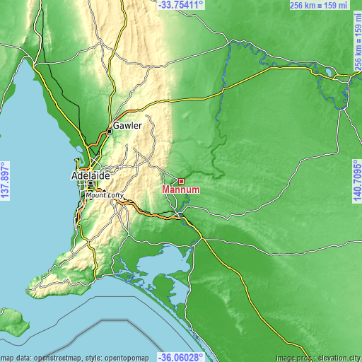 Topographic map of Mannum