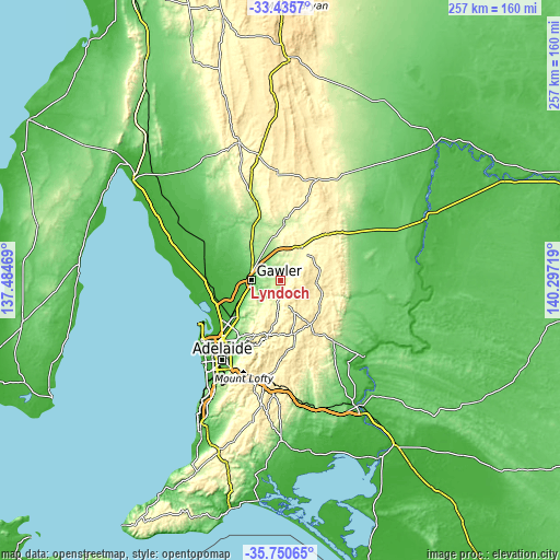 Topographic map of Lyndoch