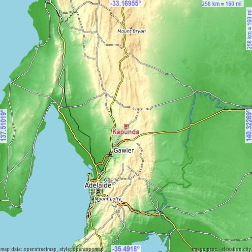 Topographic map of Kapunda