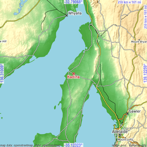 Topographic map of Kadina