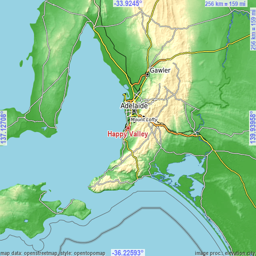 Topographic map of Happy Valley