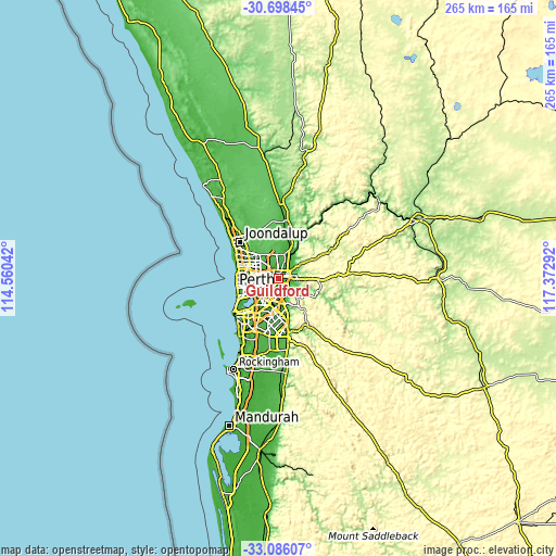 Topographic map of Guildford