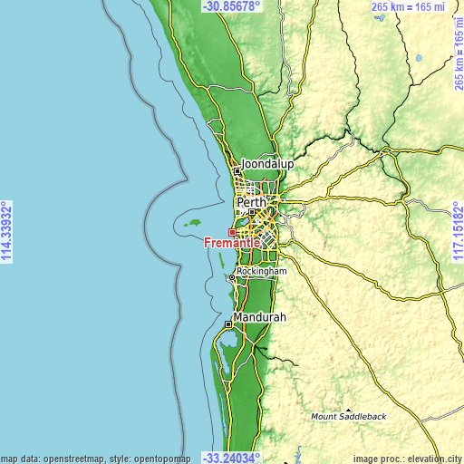 Topographic map of Fremantle