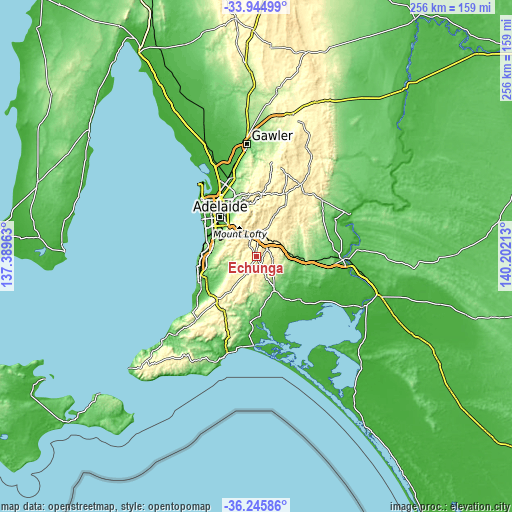 Topographic map of Echunga