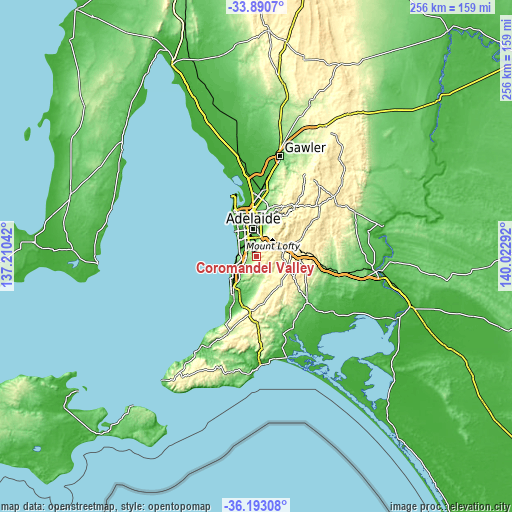 Topographic map of Coromandel Valley