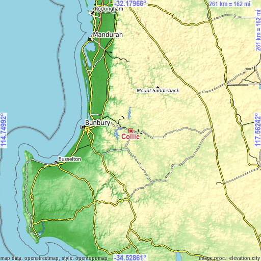 Topographic map of Collie