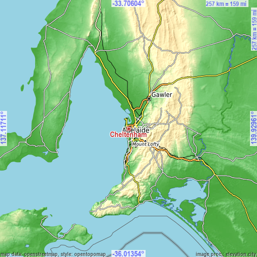 Topographic map of Cheltenham