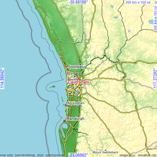 Topographic map of Caversham