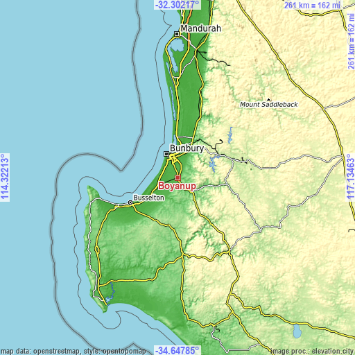 Topographic map of Boyanup