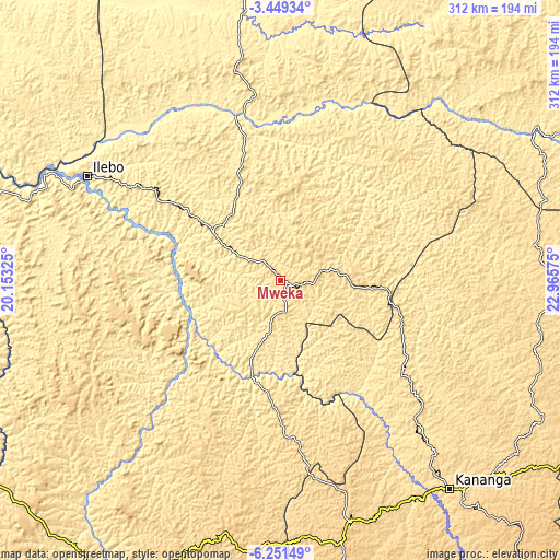 Topographic map of Mweka