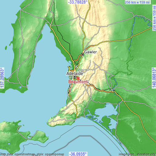 Topographic map of Beaumont