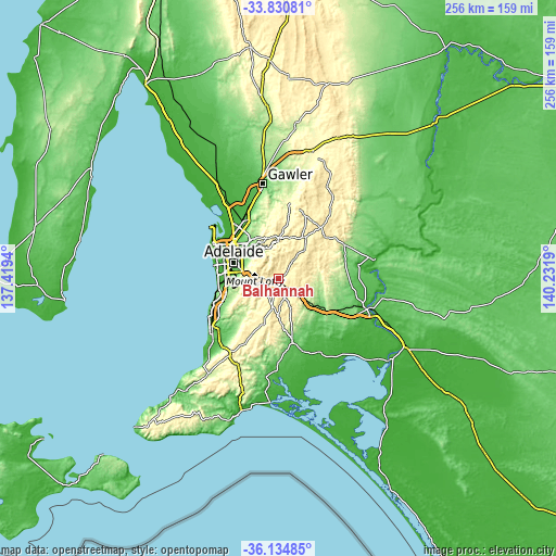 Topographic map of Balhannah