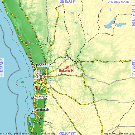 Topographic map of Bakers Hill