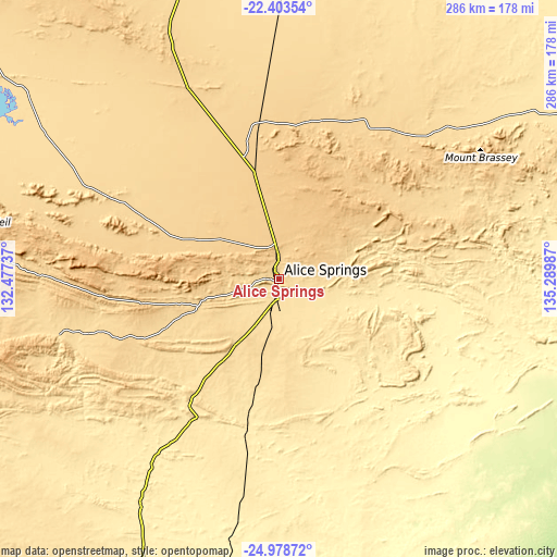 Topographic map of Alice Springs