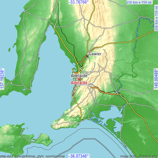 Topographic map of Adelaide