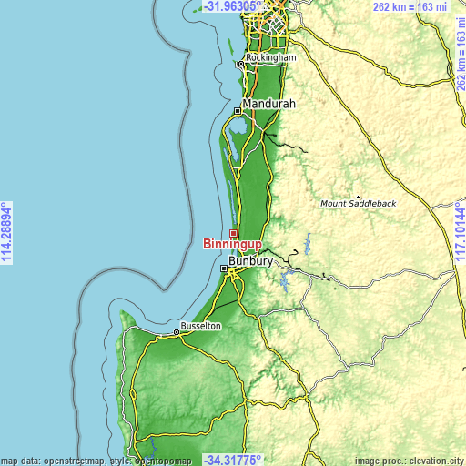 Topographic map of Binningup