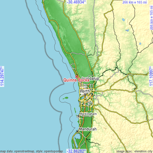 Topographic map of Quinns Rocks