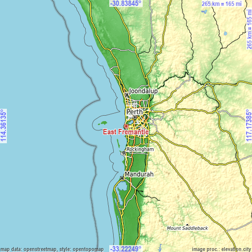 Topographic map of East Fremantle