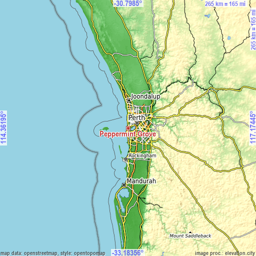 Topographic map of Peppermint Grove