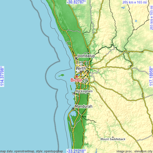 Topographic map of Bicton