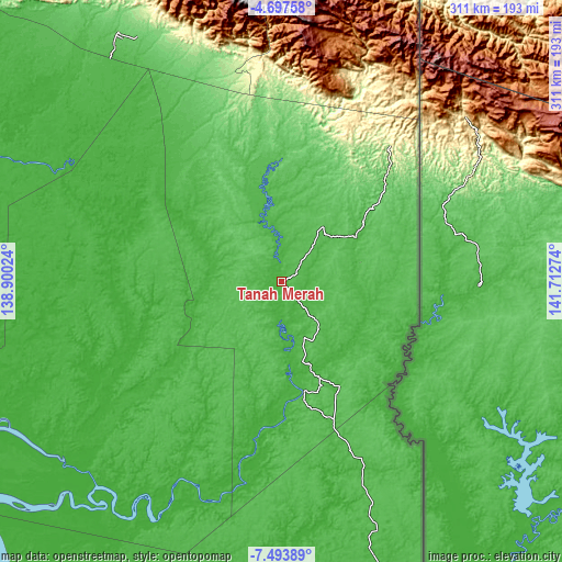 Topographic map of Tanah Merah