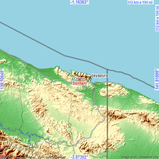 Topographic map of Sentani