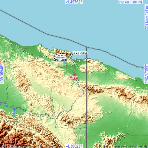 Topographic map of Arso