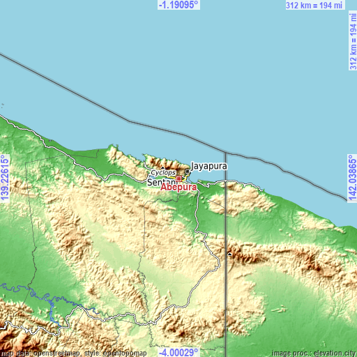 Topographic map of Abepura