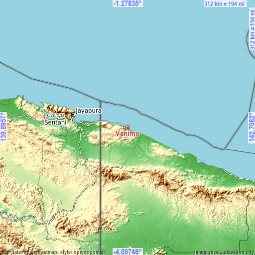 Topographic map of Vanimo