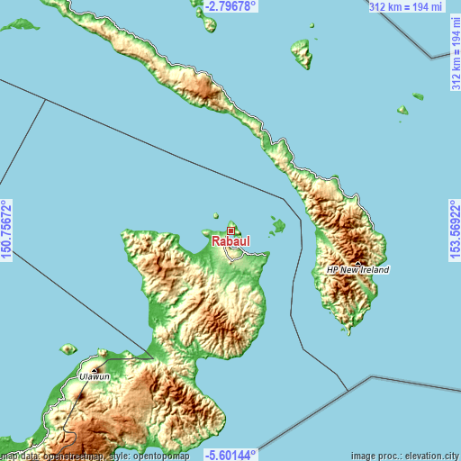 Topographic map of Rabaul