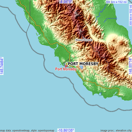 Topographic map of Port Moresby