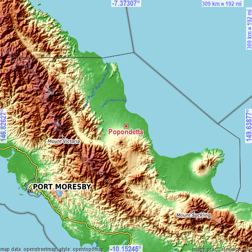 Topographic map of Popondetta