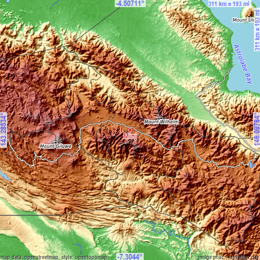 Topographic map of Minj