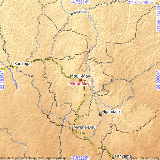 Topographic map of Mbuji-Mayi
