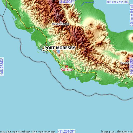 Topographic map of Kwikila
