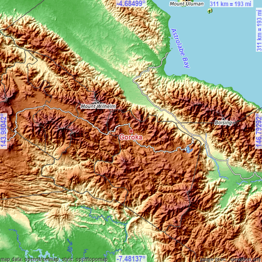 Topographic map of Goroka