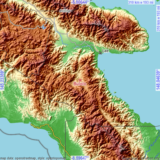 Topographic map of Bulolo