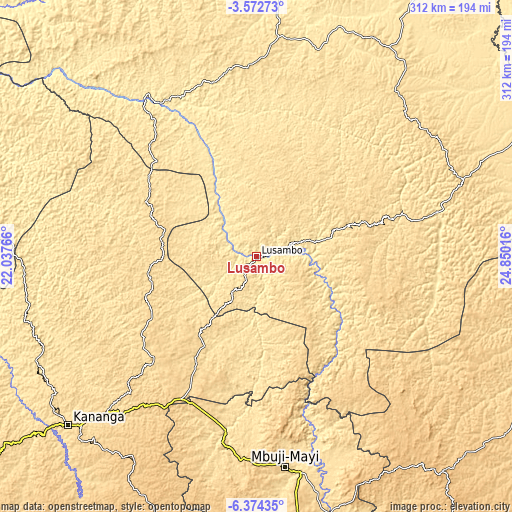 Topographic map of Lusambo